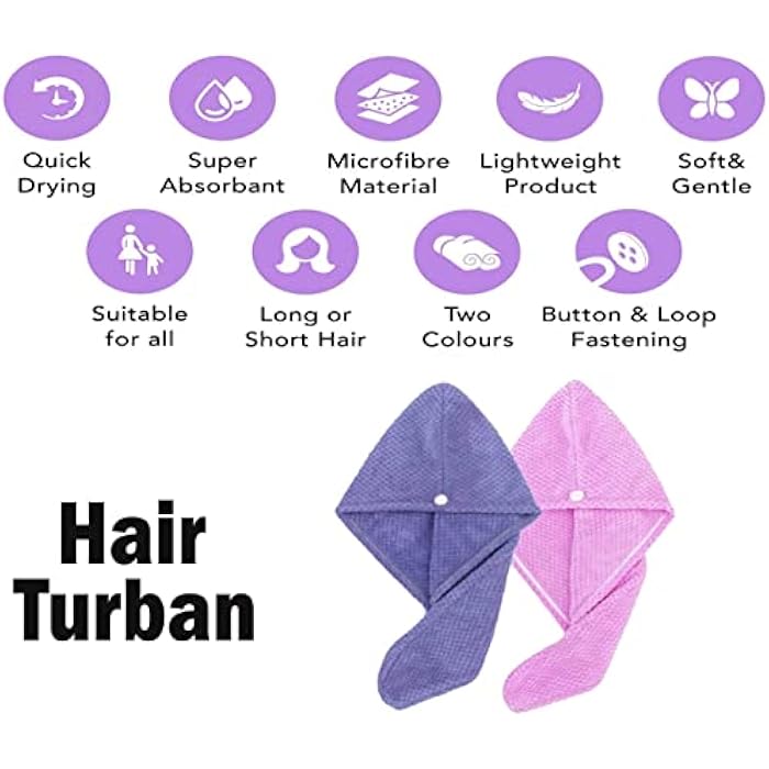 KITCHENIO VILLA Hair Towel Wrap - Hair Drying Towels - Anti Frizz Hair Care Towel Best for Curly, Long & Thick Hairs - Extremely Soft Absorbent Material Quick - Pack of 2 (Pink, Blue) - Image 2